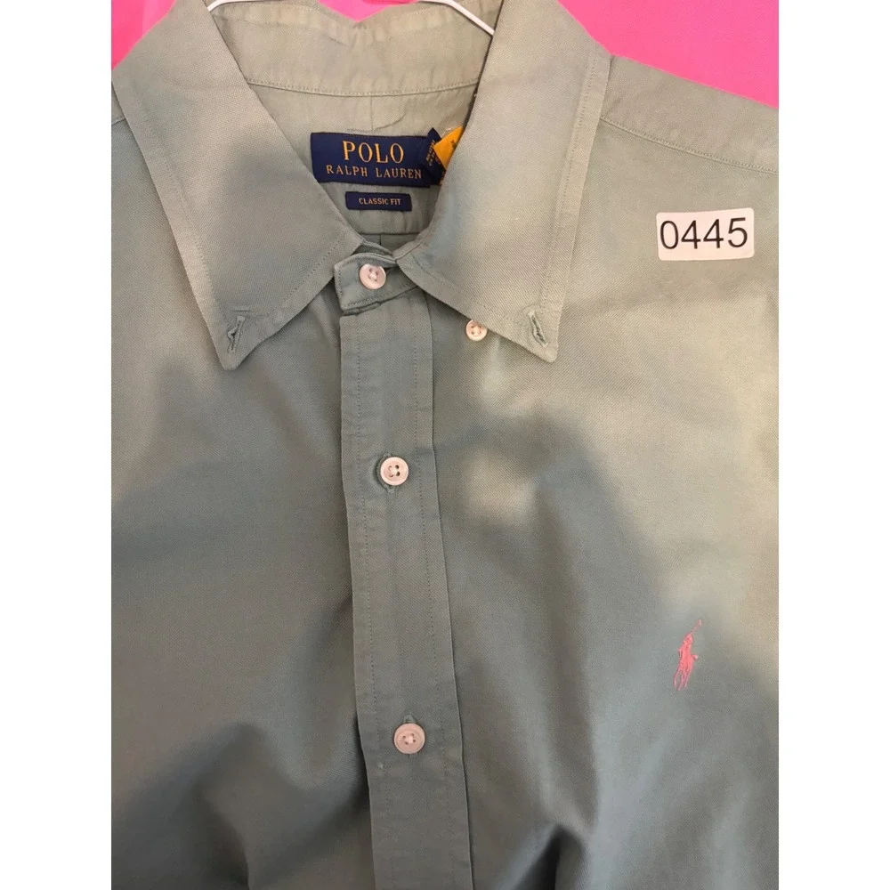 Polo Ralph Lauren Mens XL Classic Fit Oxford Shirt Mint Green Pink Pony Logo